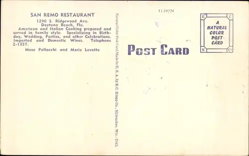 Ak Daytona Beach Florida USA, San Remo Restaurant