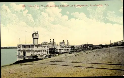 Ak Louisville Kentucky USA, Wharf, US-Rettungsstation