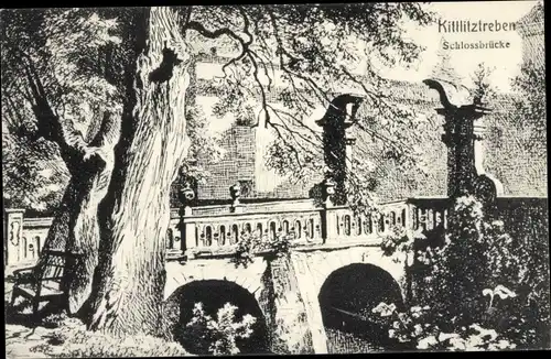 Künstler Ak Kittlitztreben Schlesien, Schloss Kittlitztreben, Schlossbrücke