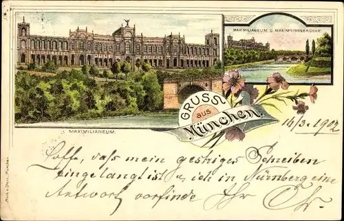 Litho München, Maximilianeum, Maximiliansbrücke