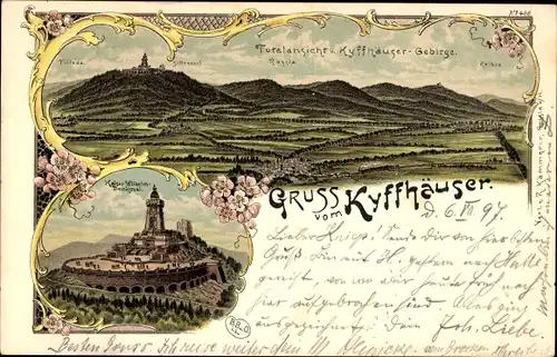 Litho Steinthaleben Kyffhäuserland in Thüringen, Kyffhäuser, Kaiser Wilhelm Denkmal, Panorama