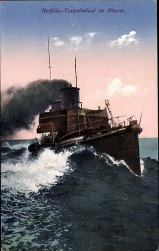 Ak Deutsches Kriegsschiff, Hochsee Torpedoboot im Sturm, Kaiserliche Marine