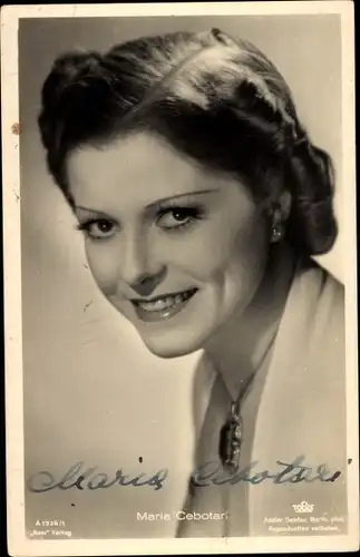 Ak Opernsängerin Maria Cebotari, Portrait, Halsschmuck, Autogramm