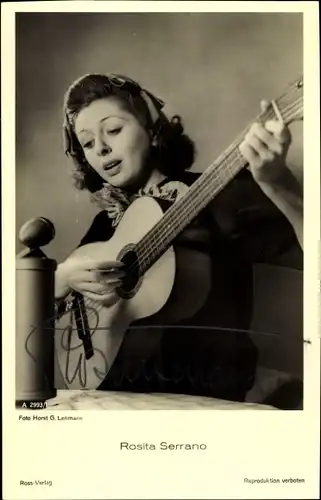 Ak Schauspielerin und Sängerin Rosita Serrano, Portrait, Gitarre, Autogramm