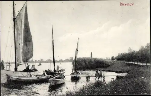 Ak Dziwnów Dievenow in Pommern, Segelboote an der Anlegestelle