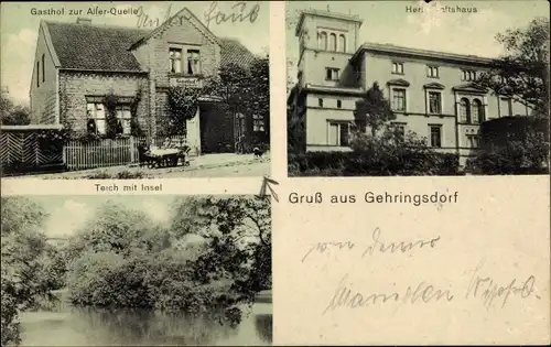Ak Gehringsdorf Wormsdorf Eilsleben in Sachsen Anhalt, Herrschaftshaus, Gasthof zur Aller Quelle