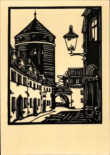 Scherenschnitt Ak Freiberg in Sachsen, Pfarrgasse mit Donatsturm