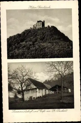 Ak Schönberg Seelbach in Baden Württemberg, Burg Hohengeroldseck, Café von R. Peuckert