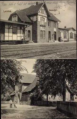 Ak Lemke Marklohe in Niedersachsen, Bahnhof, Gleisseite, Gasthaus zum Lindenhof