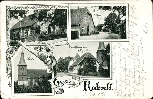 Ak Rodewald Steimbke Niedersachsen, Geschäftshaus, Kirche, Pfarrhaus