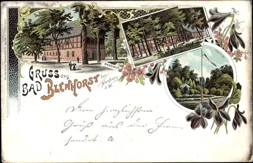 Litho Bad Blenhorst Balge in Niedersachsen, Gasthaus, Badehaus