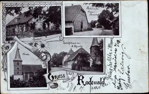 Ak Rodewald Steimbke Niedersachsen, Geschäftshaus, Kirche, Pfarrhaus