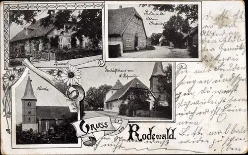 Ak Rodewald Steimbke Niedersachsen, Geschäftshaus, Kirche, Pfarrhaus