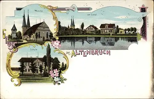 Litho Nordseebad Altenbruch Cuxhaven, Teilansicht, Kirche, Schule