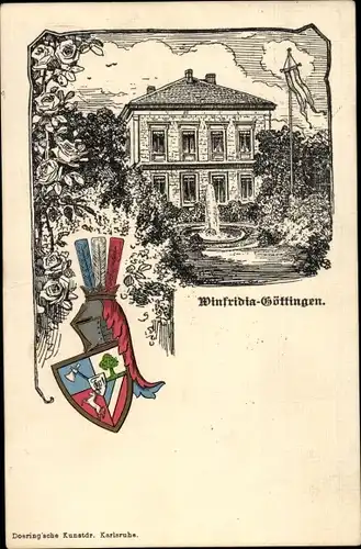 Studentika Ak Göttingen in Niedersachsen, Winfridia, Verbindungshaus, Wappen