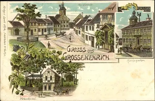 Litho Großenehrich in Thüringen, Ratskeller, Felsenkeller, Marktplatz