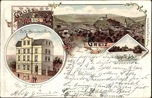 Litho Greiz im Vogtland, Gesamtansicht, Cafe-Restaurant Sturm