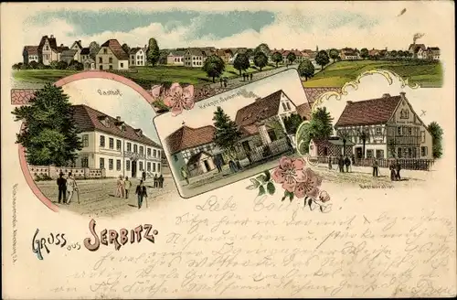 Litho Serbitz Treben in Thüringen, Gesamtansicht, Gasthof, Restauration