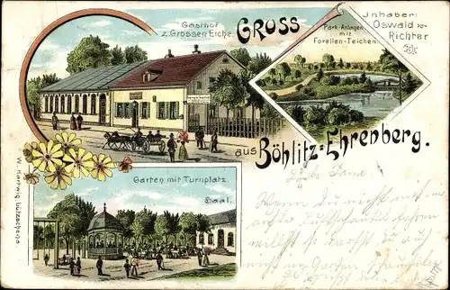 Litho Böhlitz Ehrenberg Leipzig in Sachsen, Park-Anlagen, Forellen-Teiche, Gasthof