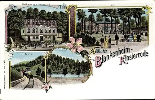 Litho Klosterrode Blankenheim Sachsen Anhalt, Tunnel, Teich, Saal, Waldhaus zum Lampertus