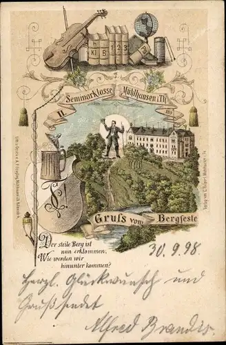 Studentika Litho Mühlhausen in Thüringen, Bergfest, Student, Seminarklasse, Wappen