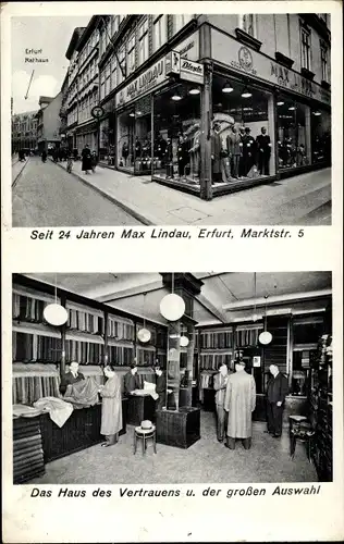 Ak Erfurt in Thüringen, Maßschneiderei Max Lindau, Marktstraße 5, Innenansicht, Schaufenster