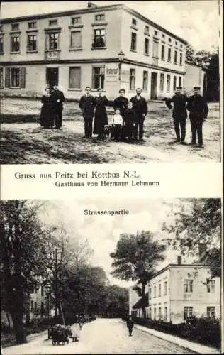 Ak Peitz in der Niederlausitz, Gasthaus, Straßenpartie