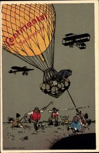 Künstler Ak Reklame, Continental Ballonstoff, Heißluftballon