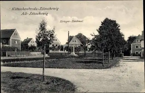 Ak Kötzschenbroda Zitschewig Radebeul in Sachsen, Ortsansicht mit Kriegerdenkmal