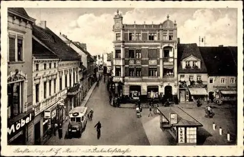 Ak Senftenberg in der Niederlausitz, Markt, Bahnhofstraße, Autobus