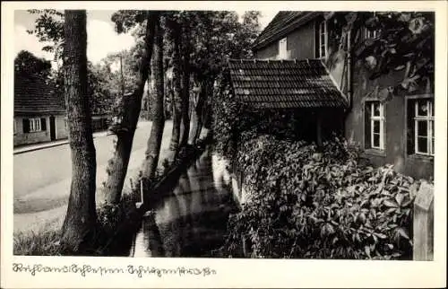 Ak Ruhland in der Oberlausitz, Schützenstraße, Gebäude am Wasser, Straßenpartie