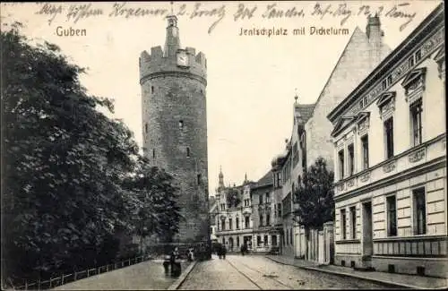 Ak Guben in der Niederlausitz, Jentschplatz mit Dicketurm