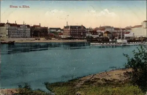 Ak Riesa an der Elbe Sachsen, Teilansicht, Dampfer Pillnitz