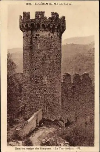 Ak Luceram Alpes Maritimes, Letzte Überreste der Stadtmauer, Der Feudalturm