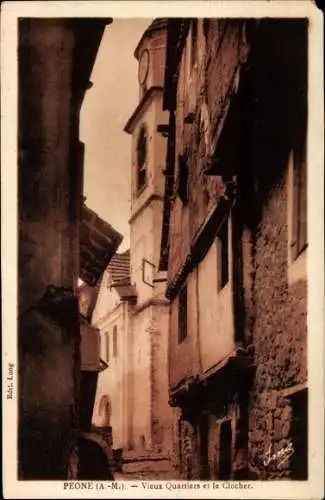 Ak Peone Alpes Maritimes, Altstadt, Glockenturm
