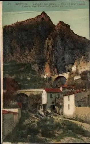 Ak Menton Alpes Maritimes, Pont Saint-Louis, Vallee du Real, französisch-italienische Grenze