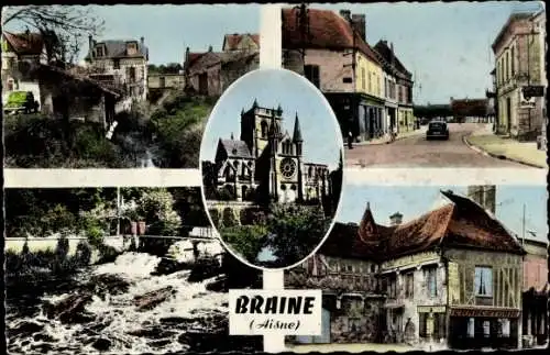 Ak Braine Aisne, Straße, Häuser, Bachlauf, Fachwerkhaus