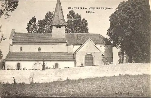 Ak Villers-aux-Corneilles Marne, l'Eglise