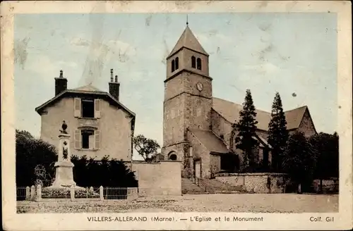 Ak Villers-Allerand Marne, l'Eglise, le Monument