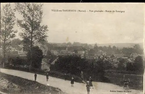 Ak Ville en Tardenois Marne, vue generale, Route de Romigny