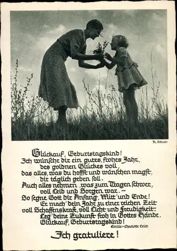 Gedicht Ak Glückwunsch Geburtstag, Ich gratuliere, Emilie-Charlotte Leich, Glückauf Geburtstagskind