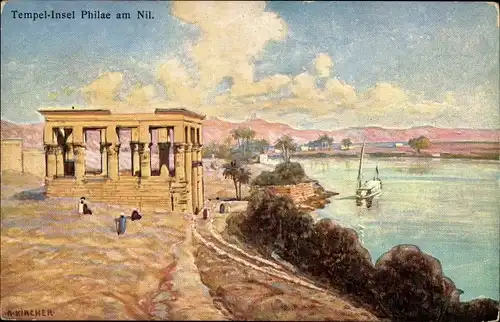 Künstler Ak Kircher, A., Tempel Insel Philae am Nil