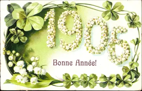 Ak Glückwunsch Neujahr 1906, Glücksklee, Maiglöckchen