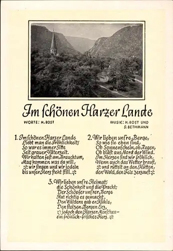 Lied Ak Im schönen Harzer Lande liebt man die Fröhlichkeit..., Worte: H. Rost