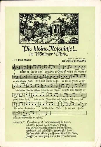 Lied Ak Bethmann, Siegfried, Die kleine Roseninsel, Wörlitzer Park, Lied und Tango