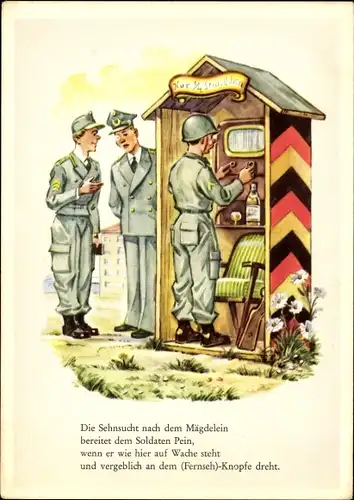 Ak Soldat im Wachhäuschen mit Fernseher, Offizier