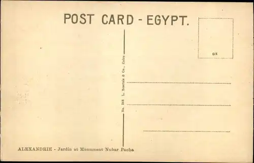 Ak Alexandria, Ägypten, Nubar Pasha Garten und Denkmal