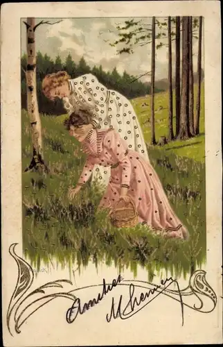 Präge Künstler Litho Mailick, Zwei junge Frauen auf einer Wiese