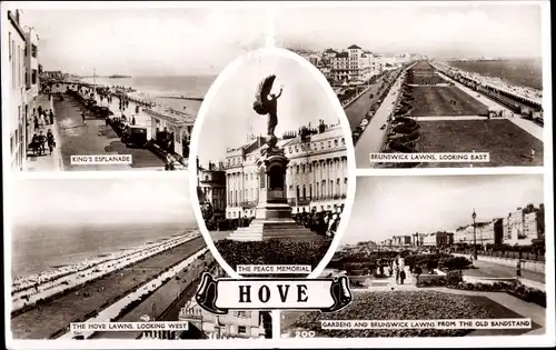 Ak Hove East Sussex England, King's Esplanade, Friedensdenkmal, Brunswick Lawns