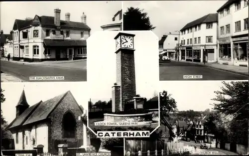 Ak Caterham Surrey England, Blacksmiths Arms, High Street, Uhrturm